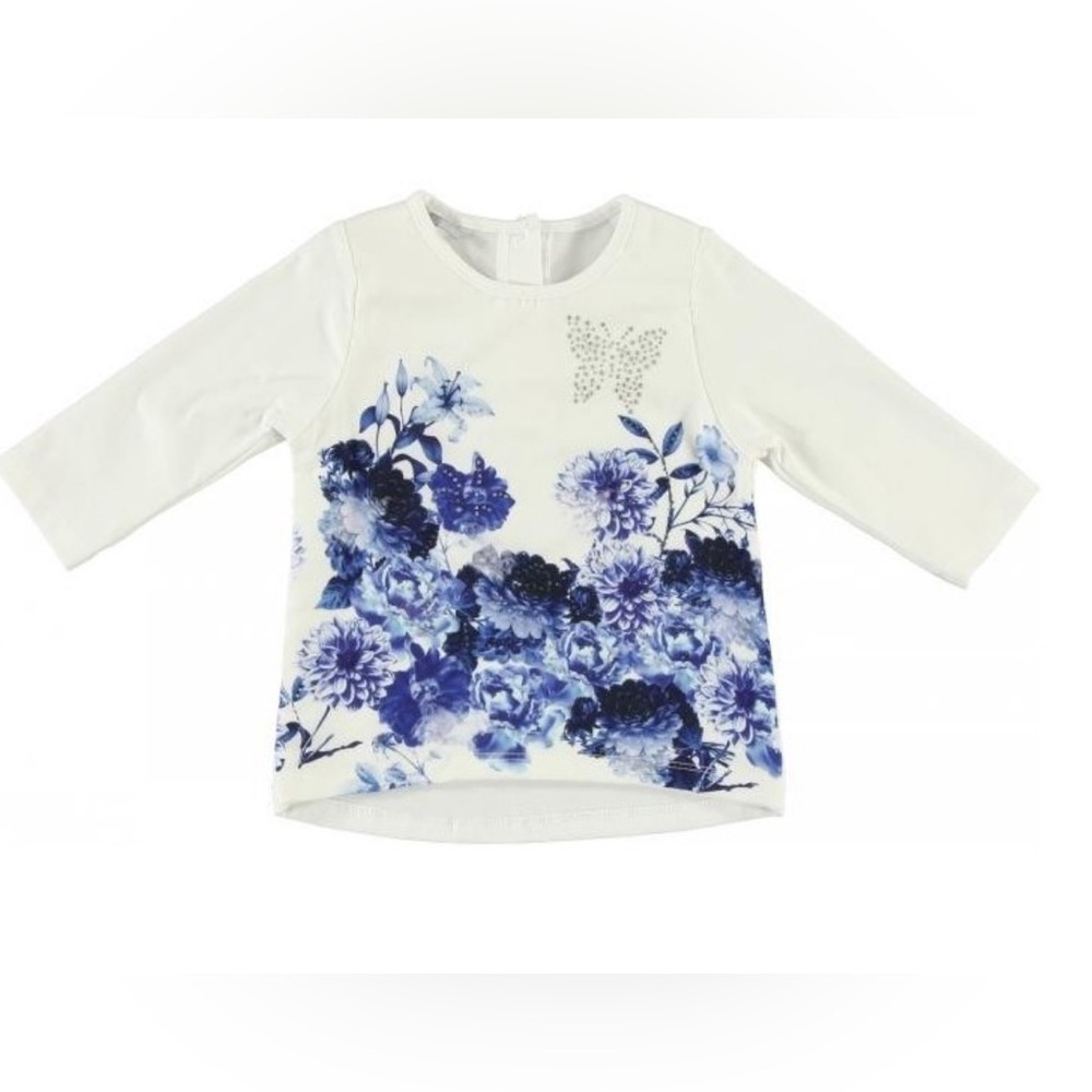 Sarabanda |Kids Girls Long Sleeve Floral Tee -White and Blue- Size 3 years